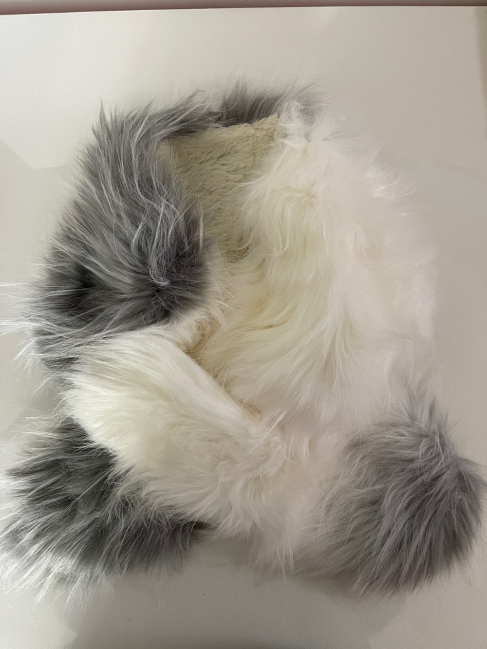 Plush Faux Fur Scarf White and Gray